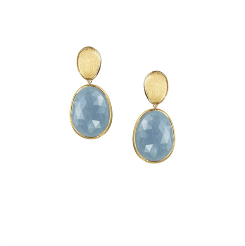 18K Aquamarine Drop Earrings Yellow Gold