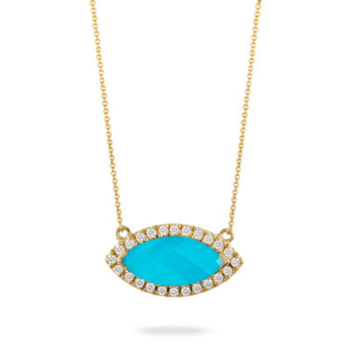 St. Barths 18K Yellow Gold Quarts Over Turquoise Diamond Halo Necklace