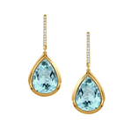 Sky Blue 18K Yellow Gold Topaz Diamond Set Hoop Drop Earrings