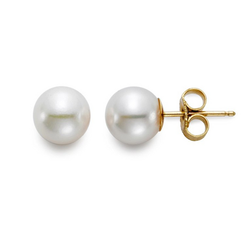 Akoya Pearl 18K Yellow Gold 7-7.5mm White AA Stud Earrings