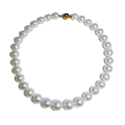 South Sea Pearl 18K Yellow Gold Ball Clasp 12-15mm White A+ Strand Necklace