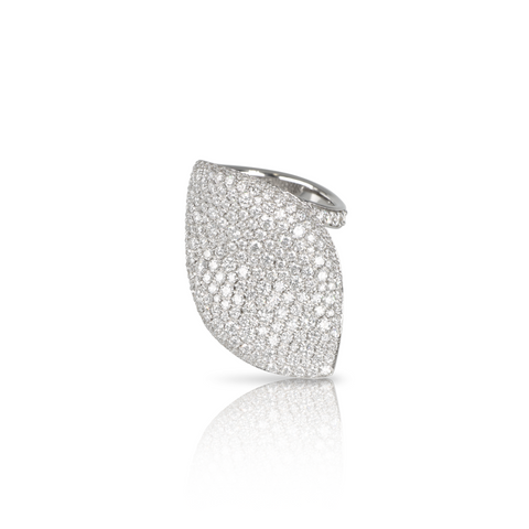 Aleluiá 18K White Gold Leaf Pavé Diamond XL Ring