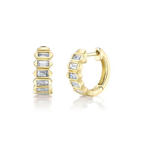 Bailey 14K Yellow Gold 0.65 ct Diamond Baguette Huggie Earrings