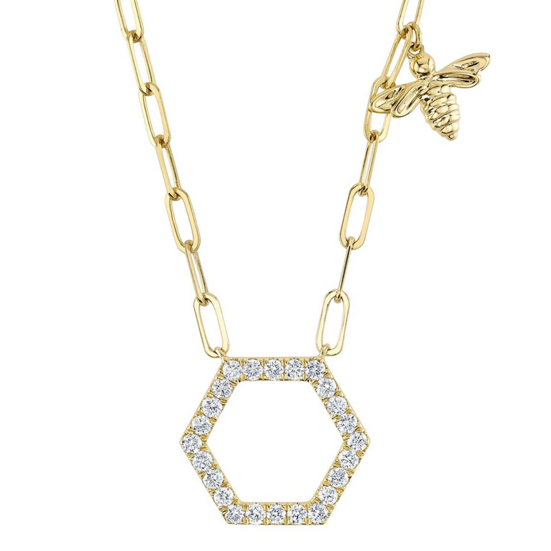 Kate 14K Yellow Gold 0.45 ct Hexagon Bee Diamond Pavé Paper Clip Link Necklace