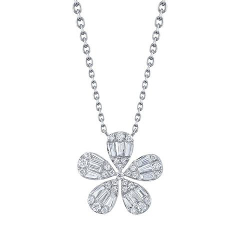 Kate 14K White Gold 0.50 ct Diamond Pavé Baguette Flower Necklace