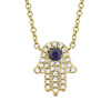 Kate 14K Yellow Gold Center Blue Sapphire & Diamond Pavé Hamsa Necklace