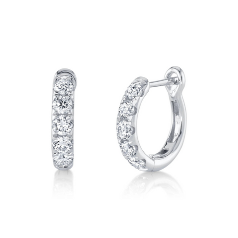 14K White Gold & Diamond Huggie Earrings