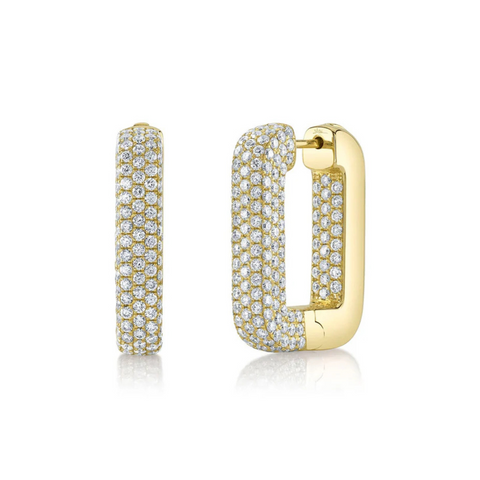 14K Yellow Gold & Diamond Pave Rectangle Hoop Earrings