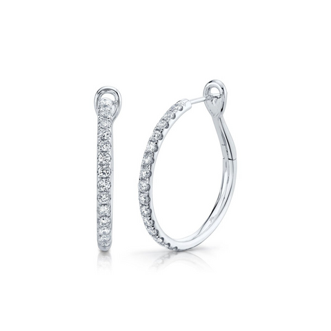 14K White Gold & Diamond Hoop Earring