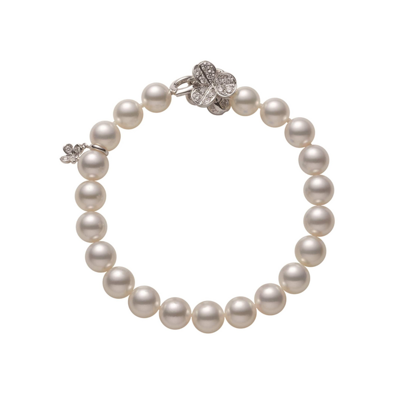 Classic Elegance 18K White Gold Akoya Cultured Pearl & Diamond Bracelet