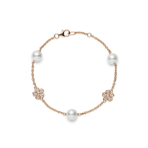 Cherry Blossom 18K Pink Gold Akoya Cultured Pearl & Diamond Bracelet