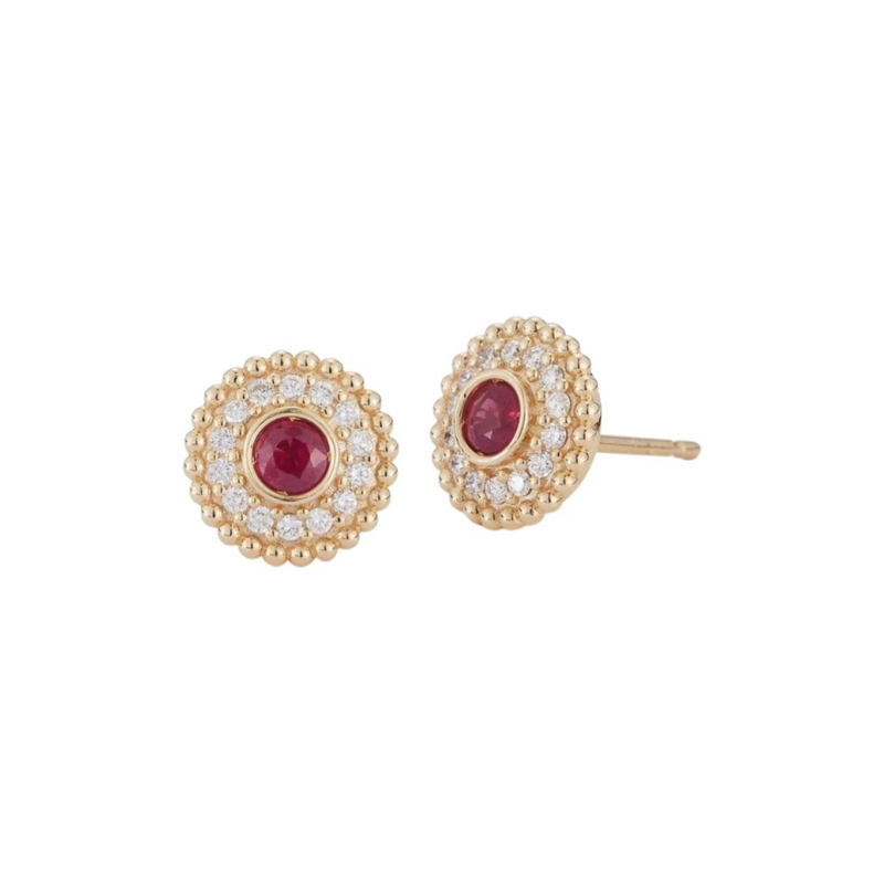 Procida 18K Yellow Gold Rubies & Diamond Stud Earrings