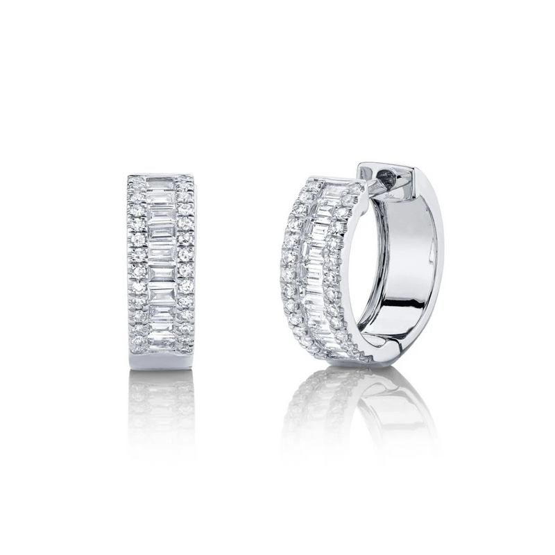 14K White Gold & Diamond Baguette Huggie Earring