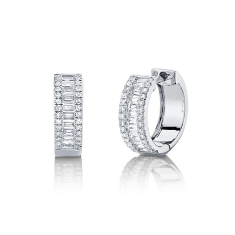 14K White Gold & Diamond Baguette Huggie Earring