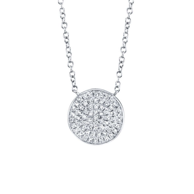 14K White Gold & Diamond Pave Circle Necklace