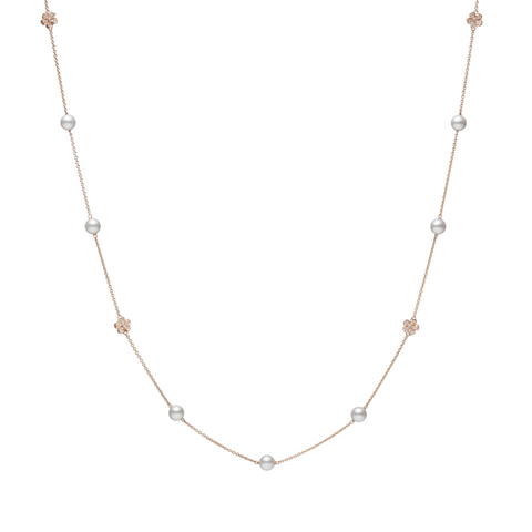 Cherry Blossom 18K Pink Gold Akoya Cultured Pearl & Diamond Necklace