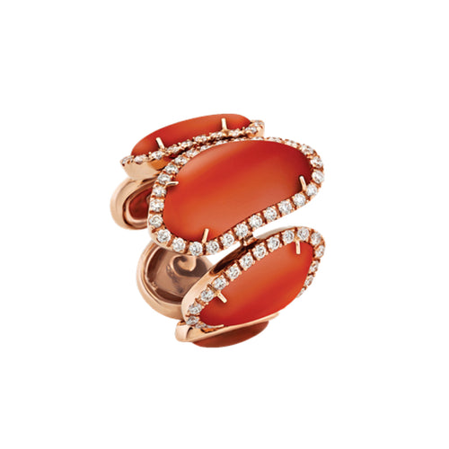 Chantecler Capri Jewelry - Enchancté 18K Rose Gold Red Coral Band Ring | Manfredi Jewels