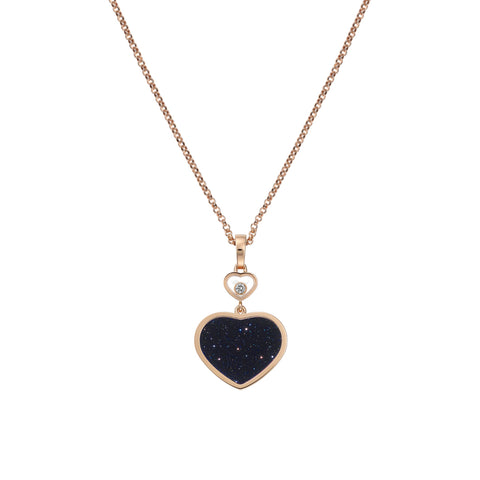 Happy Hearts Ethical Rose Gold Diamond Blue Goldstone Pendant Necklace