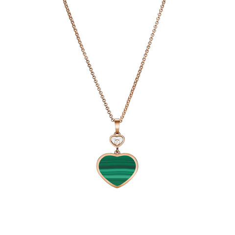 Happy Hearts Ethical Rose Gold Diamond Malachite Pendant Necklace