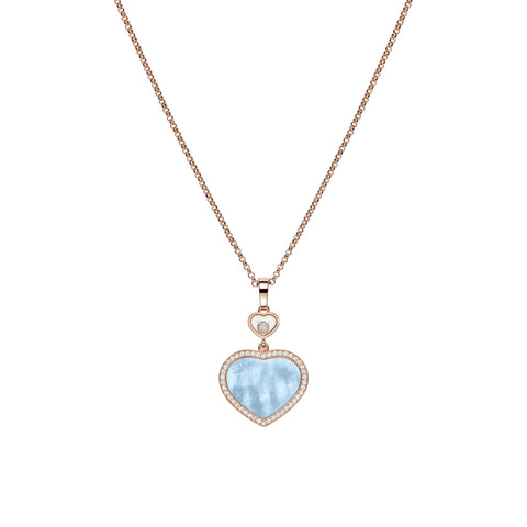 Happy Hearts Ethical Rose Gold Diamond Turquoise Mother of Pearl Pendant Necklace