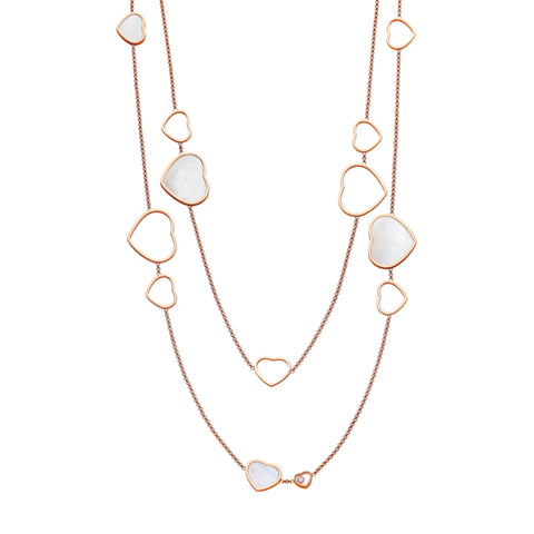 Happy Hearts Ethical Rose Gold Mother of Pearl & Diamond Layered Hearts Necklace