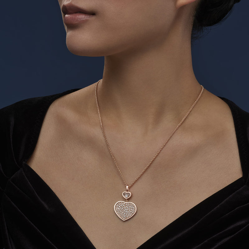 Chopard Jewelry - Happy Hearts Ethical Rose Gold Pavé Diamonds Pendant Necklace | Manfredi Jewels