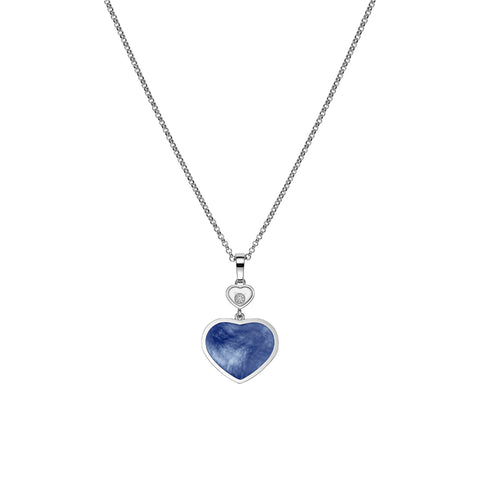 Happy Hearts Ethical White Gold Diamond Blue Mother of Pearl Pendant Necklace