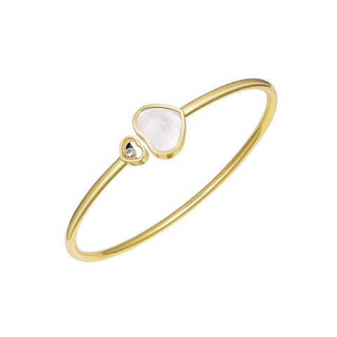 Happy Hearts Ethical Yellow Gold Mother of Pearl Bangle Bracelet