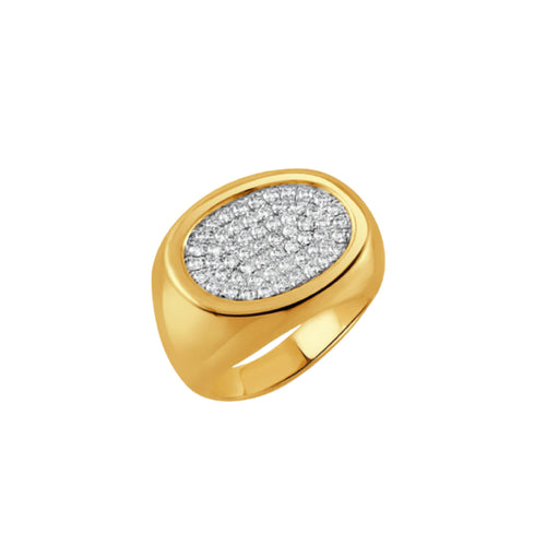 Doves Jewelry - Byzantine 18K Yellow Gold Diamond Pavé Oval Ring | Manfredi Jewels