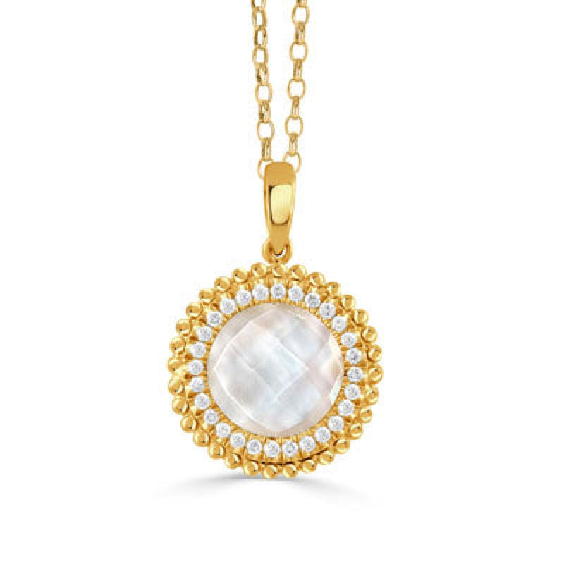 Doves Jewelry - Celestia 18K Yellow Gold Satin Mother of Pearl & Diamond Sun Pendant Necklace | Manfredi Jewels