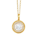 Doves Jewelry - Celestia 18K Yellow Gold Satin Mother of Pearl & Diamond Sun Pendant Necklace | Manfredi Jewels