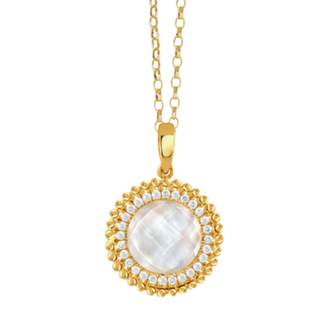 Celestia 18K Yellow Gold Satin Mother of Pearl & Diamond Sun Pendant Necklace