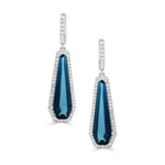 Doves Jewelry - London Blue 18K White Gold Blue Topaz Diamond Halo Drop Earrings | Manfredi Jewels