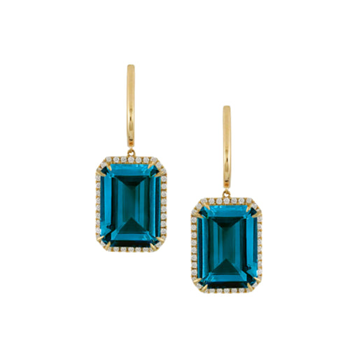 Doves Jewelry - London Blue 18K Yellow Gold Blue Topaz Diamond Drop Earrings | Manfredi Jewels