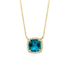 Doves Jewelry - London Blue 18K Yellow Gold Topaz & Diamond Halo Necklace | Manfredi Jewels