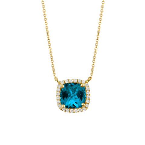 London Blue 18K Yellow Gold Topaz & Diamond Halo Necklace