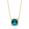 Doves Jewelry - London Blue 18K Yellow Gold Topaz & Diamond Halo Necklace | Manfredi Jewels