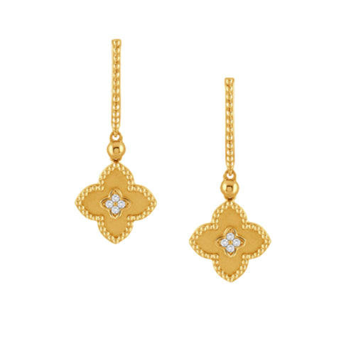 Ravenna 18K Yellow Gold Flower Diamond Hoop Drop Earrings