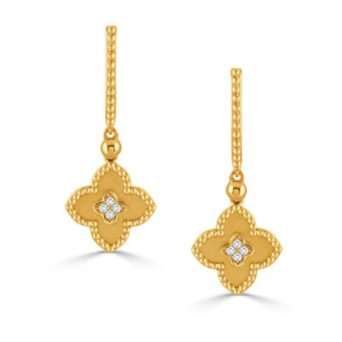 Doves Jewelry - Ravenna 18K Yellow Gold Flower Diamond Hoop Drop Earrings | Manfredi Jewels