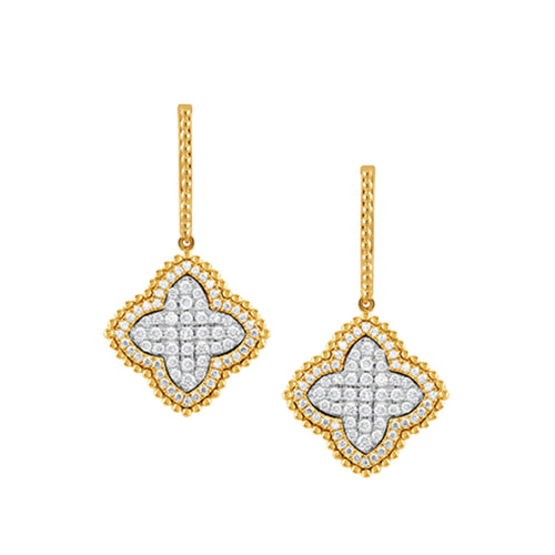 Doves Jewelry - Ravenna 18K Yellow Gold Flower Diamond Pavé Hoop Drop Earrings | Manfredi Jewels