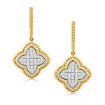 Doves Jewelry - Ravenna 18K Yellow Gold Flower Diamond Pavé Hoop Drop Earrings | Manfredi Jewels