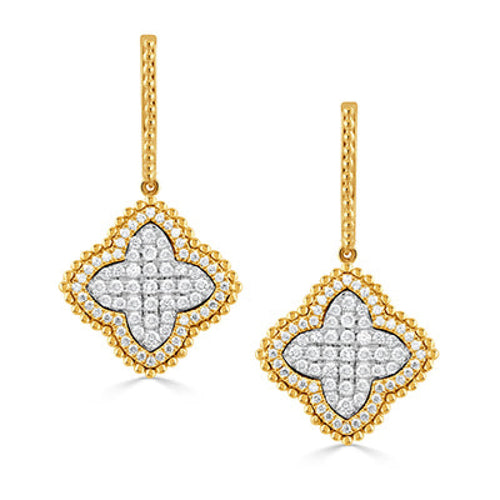 Doves Jewelry - Ravenna 18K Yellow Gold Flower Diamond Pavé Hoop Drop Earrings | Manfredi Jewels