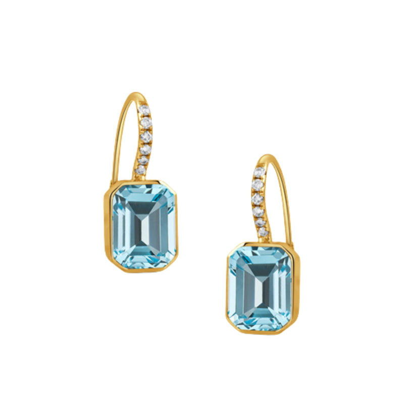 Doves Jewelry - Sky Blue 18K Yellow Gold Blue Topaz Diamond Earrings | Manfredi Jewels