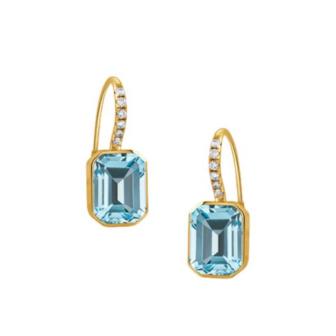 Sky Blue 18K Yellow Gold Blue Topaz Diamond Earrings