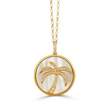 Doves Jewelry - Tropics 18K Yellow Gold Mother of Pearl Palm Tree Diamond Pendant Necklace | Manfredi Jewels