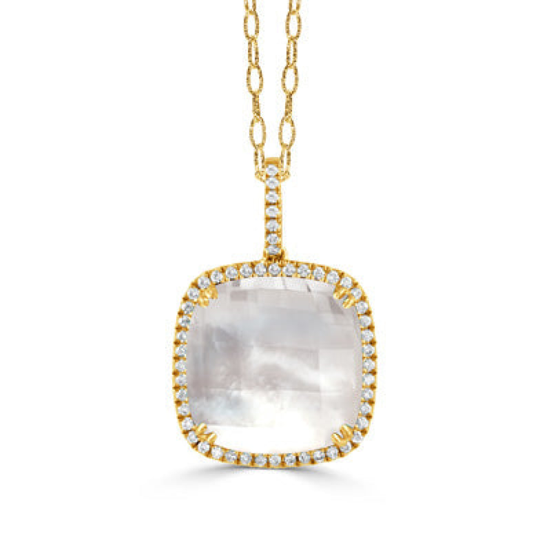 Doves Jewelry - White Orchid 18K Yellow Gold Quartz Over Mother of Pearl Diamond Drop Pendant Necklace (Copy) | Manfredi Jewels