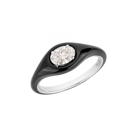 Diamonds In Color Hand Carved Ceramic And Diamonds 18K White Gold Ring