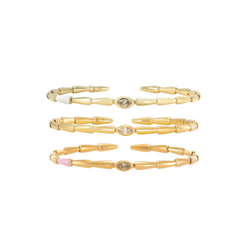 Etho Maria Jewelry - Noble 18K Yellow Gold Brown Diamond and Pink Ceramic Bangle Bracelet | Manfredi Jewels