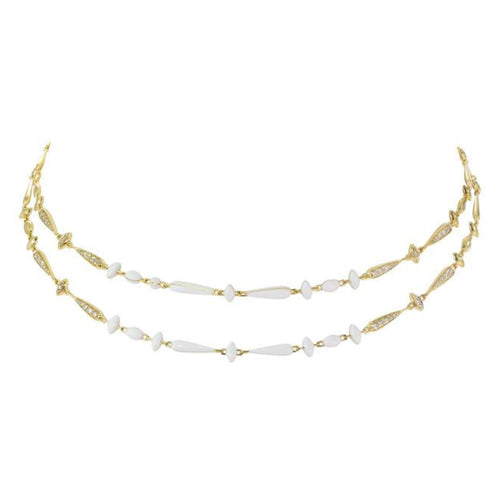 Etho Maria Jewelry - Noble 18K Yellow Gold Brown Diamond and White Ceramic Double Row Necklace | Manfredi Jewels