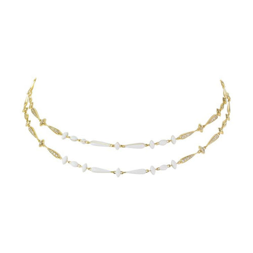 Etho Maria Jewelry - Noble 18K Yellow Gold Brown Diamond and White Ceramic Double Row Necklace | Manfredi Jewels